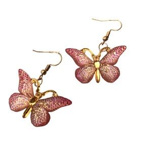 Butterfly Light Weight Acrylic Women Pink/Gold Earrings